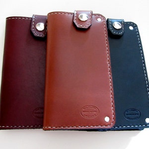 Billetera de cuero con cierre superior para hombre, billetera grande, billetera de cuero para hombre con cadena, billetera de tamaño completo, billetera para hombre con monograma
