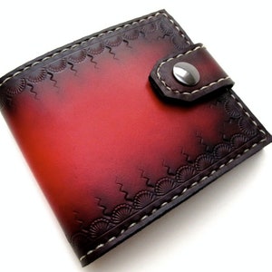 Cartera de cuero para hombre, roja, plegable, con broche, personalizada, única, se puede personalizar como regalo de ropa para hombre