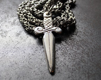 Sterling Silver Dagger Pendant / Men's Silver Necklace / Large Pendant