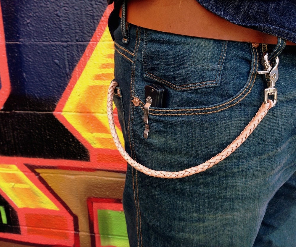 Leather Wallet Chain, Hand Braided, Nickel Hardware, Men's