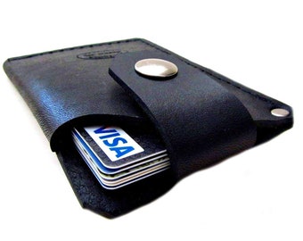 Card Wallet, Mens Leather Card Wallet, Mens Wallet, Black Leather Card Wallet with Snap, Thin Leather Wallet, Wallets For Men Monogrammed