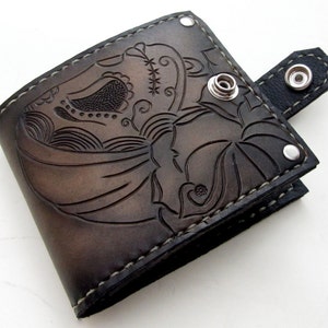 Men's Leather Wallet / Gypsy Sugar Skull Bifold / Day of the Dead / Dia de los Muertos / Personalized Custom Leather Menswear / Unique image 4