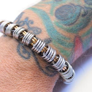Thick Stainless Steel & Brass Mens Bracelet: Two Tone Coil Design