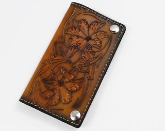 Brown Sunburst Leather Biker Wallet / Sheridan Traditional Design / Hand Tooled Leather Men's Wallet