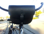 Bicycle Handlebar Bag Black Leather with Snaps