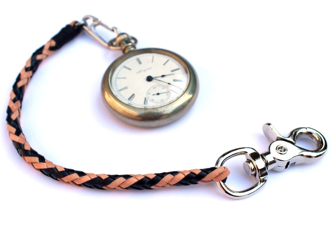 Pocket Watch Chain / Braided Leather Pocket Watch Strap / Etsy