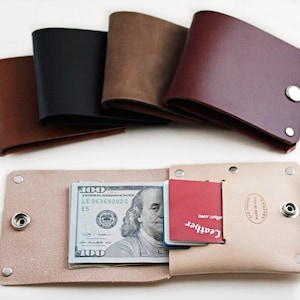 Cartera plegable delgada / Cartera de cuero para hombre / Cartera de tarjeta minimalista / Cartera personalizada / Cartera de remaches