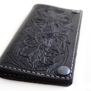 Cartera clásica de motociclista Sheridan de cuero negro para hombre, diseño tradicional, hecha a mano.