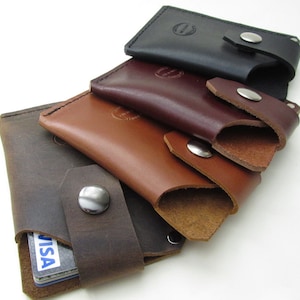 Cartera de cuero para hombre, cartera de tarjeta de cuero marrón desgastada con broche, cartera de bolsillo frontal, regalo de novio, cartera personalizada, minimalista