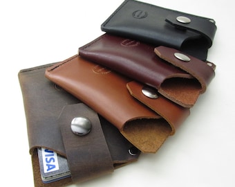 Portefeuille de cartes en cuir pour hommes avec snap, différentes couleurs, portefeuille de cartes de crédit, portefeuilles en cuir, portefeuille minimal, portefeuille en cuir mince, cadeau pour lui