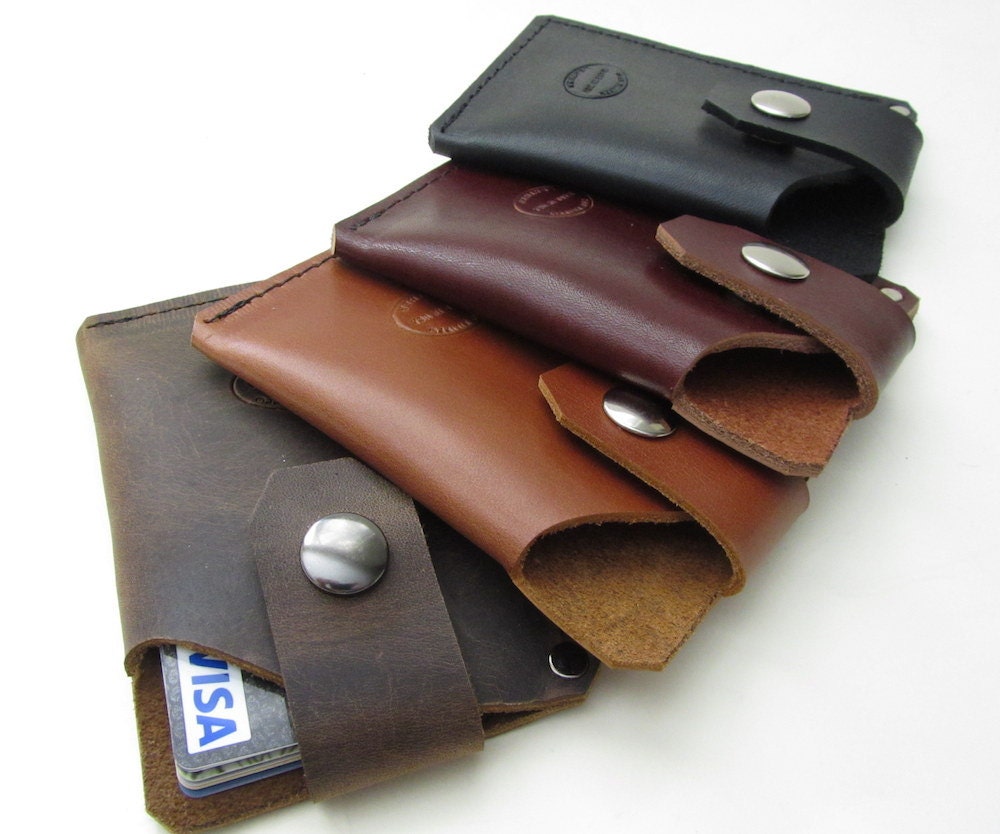 Mens Leather Card Wallet with Snap: Minimalist Thin Wallet