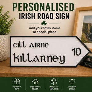 Personalized Irish Road Sign Gift, Custom Town Sign, New Home Gift Ireland, Housewarming Gift, Irish Decor, Dad Gift