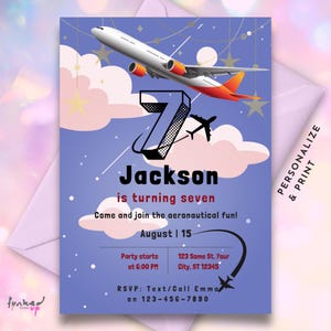 Editable Airplane Birthday Invitation • Aeroplane Invitation • Plane Party Invite • printable template