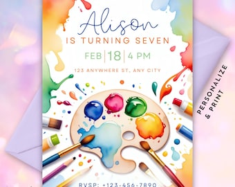 Art Party Birthday Invitation • Arts and Crafts Party Birthday Invite • Painting, Drawing and Mixed Media  Party • Printable Template