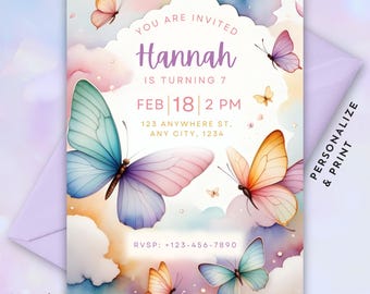 Butterfly Party Birthday Invitation • Butterflies Birthday Party Invite • Digital Download Printable Template