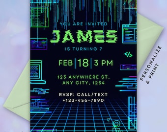 Computer Coding Party Birthday Invitation • Computer Code Birthday Party Invite • Digital Download Printable Template