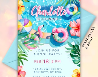 Pool Party Birthday Invitation • Poolside Birthday Party Invite • Digital Download Printable Template