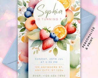 Fruity Party Birthday Invitation • Fruit Birthday Party Invite • Fruit Bouquet Digital Download Printable Template