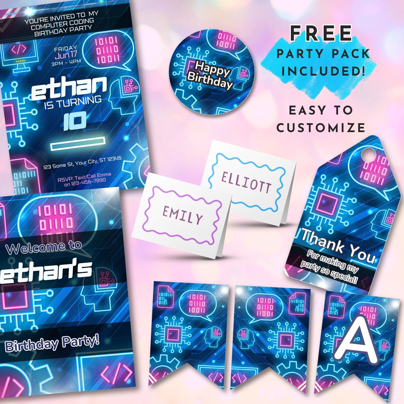 Computer Coding Birthday Invitation • Editable Tech Computer Birthday ...