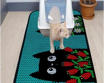 Alfombrilla extragrande para arena de gatos, diseño estampado y fácil de limpiar (60 × 120 cm / 24 × 47 pulgadas)