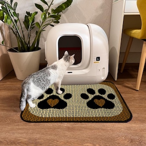 Grote kattenbakmat – bedrukt pootontwerp en gemakkelijk schoon te maken – (60 x 80 cm / 24 x 32 inch)