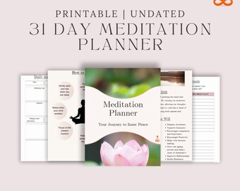 Tracker di meditazione stampabile / Diario di consapevolezza quotidiano / Pianificatore di auto-cura e riflessione / Download digitale / Registro di meditazione PDF