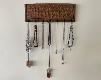 Mythological Wall Mounted Jewelry & Key Rack - Hand Carved Wood