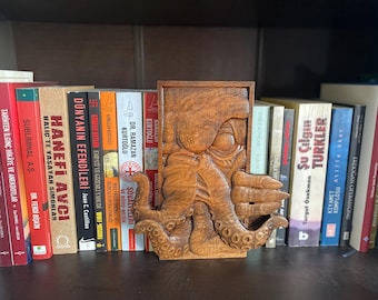 Handcrafted Wooden Octopus Bookends - Unique Book Divider - Octopus Themed Wooden Shelf Decoration