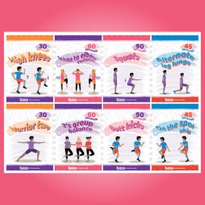 Encouragez l'exercice ludique avec 16 cartes Explosion actives - Téléchargement instantané pour les enfants
