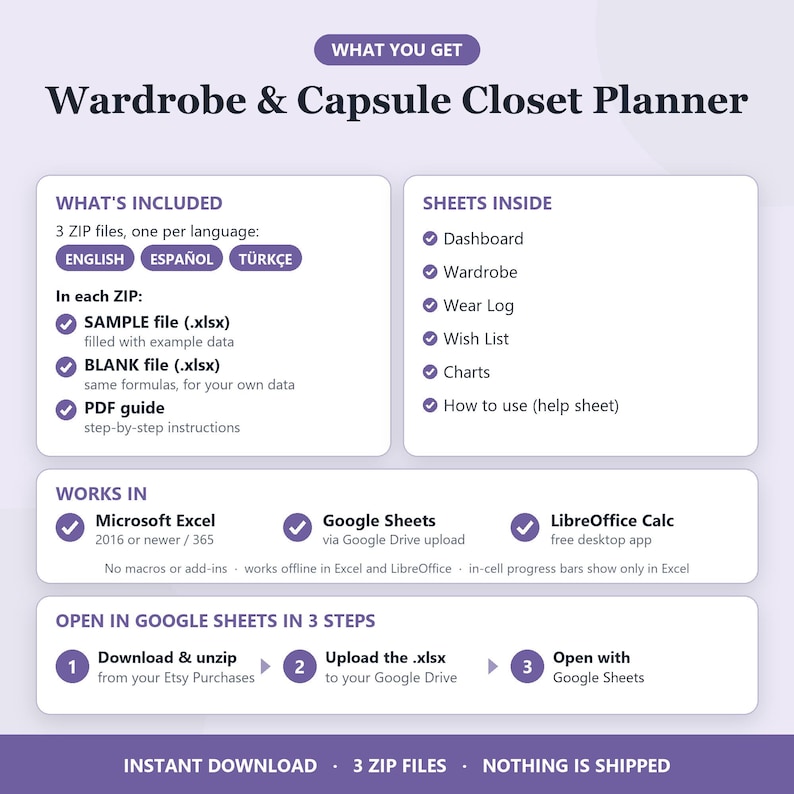 Capsule Wardrobe Spreadsheet | Excel & Google Sheets | Closet Inventory ...