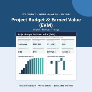 Project Budget & Earned Value (EVM) Excel Template | CPI, SPI, S-curve (English, French, Turkish)