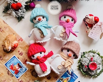 Amigurumi Snowman Crochet Pattern winter Adorable friend holiday decor or a sweet gift christmas tree ornament