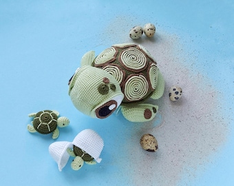Crochet turtle plush. Amigurumi turtle pattern and baby turtle pattern