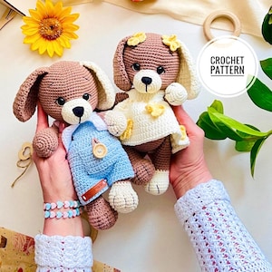 Crochet Pattern dog puppy and 2 sets of clothes, Amigurumi diy Cute Little Hands Toy for baby toddlers kids, Plush Animal Crochet Cute