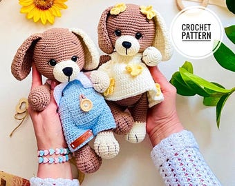 Crochet Pattern dog puppy and 2 sets of clothes, Amigurumi diy Cute Little Hands Toy for baby toddlers kids, Plush Animal Crochet Cute