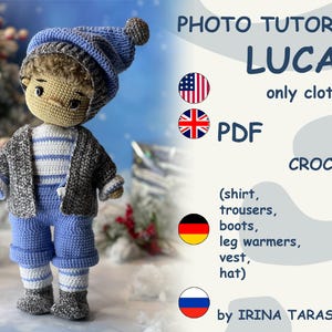 amigurumi doll pattern Lucas Christmas winter clothes outfit set pattern. CLOTHES ONLY, doll not included.