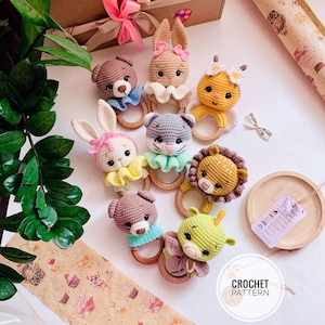 Crochet Pattern Rattle, toy for baby toddlers, Crochet Cute, Amigurumi Little Hands Toy, Plush Animal Bear, Bunny, Lion, Cat,Bee,Fox,Dragon”