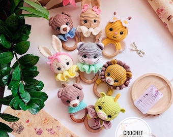 Crochet Pattern Rattle, toy for baby toddlers, Crochet Cute, Amigurumi Little Hands Toy, Plush Animal Bear, Bunny, Lion, Cat,Bee,Fox,Dragon”