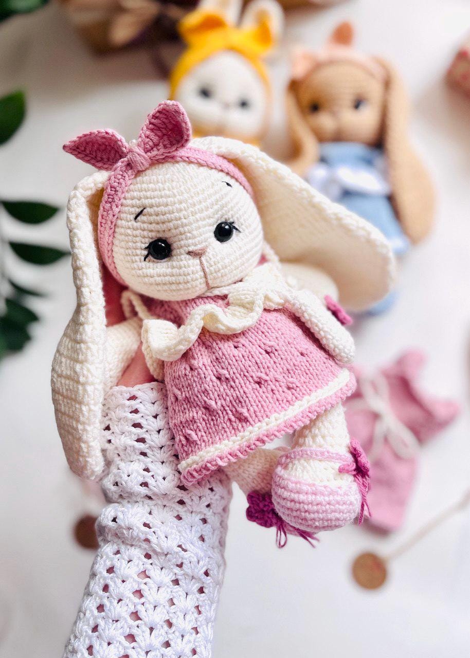 Handmade Crochet Bunny Toy in Light Pink Dress main image 1