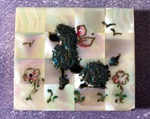 Mid Century Hand Painted Poodle Powder Compact with Mother of Pearl- Good Condition -