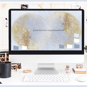 Affirmations Inspirational Quotes Desktop Organizer | Blue Digital Wallpapers | Phone Screen Wallpaper | Laptop Background | Custom Folders