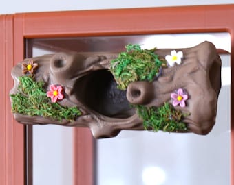 Imán con efecto madera impreso en 3D para ocultar arañas saltarinas. Decoración para recinto.