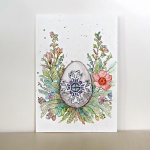 Biglietto di auguri dipinto a mano con acquerello, biglietto di Pasqua, auguri di Pasqua diabolicamente buoni, Pasqua empia, Grucifix, fantasma, unico, + busta e adesivo