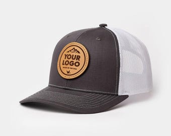 Gorra de camionero con parche de cuero personalizado / Gorra ajustable con logo personalizado