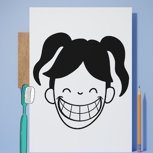 Tabla de práctica de cepillado de dientes para niños: Actividad imprimible de niña con boca grande para higiene dental