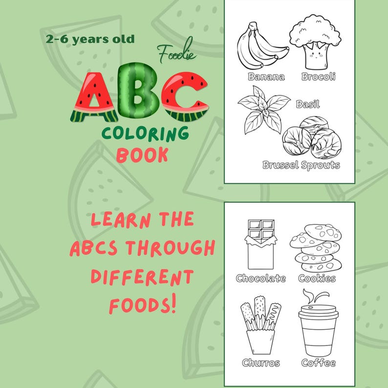 Foodie Alphabet Coloring Book: 80 Pages, Kids ABC (digital Download) - Etsy