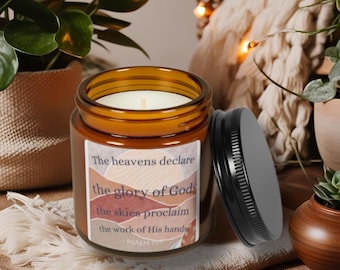 Soy Candle, Psalm 19:1 Religious Jesus Christian Catholic Candle, Multi-Size Amber Jar, Home Decor, Religious Gift, Church Candle,