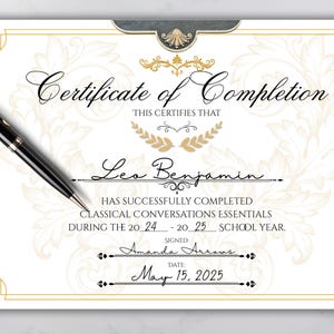 Essentials Completion Certificate PDF | Classical Conversations Student Award | Homeschool Printable End of Year Certificate