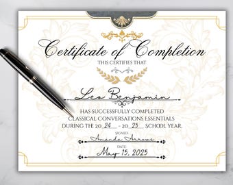 Essentials Completion Certificate PDF | Classical Conversations Student Award | Homeschool Printable End of Year Certificate