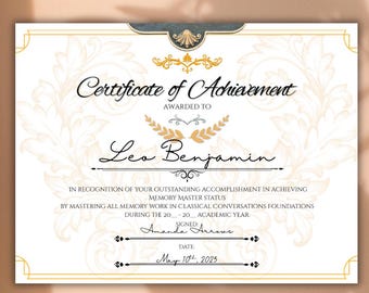 Memory Master Certificate Printable PDF | Classical Conversations Award | Homeschool End of Year Certificate